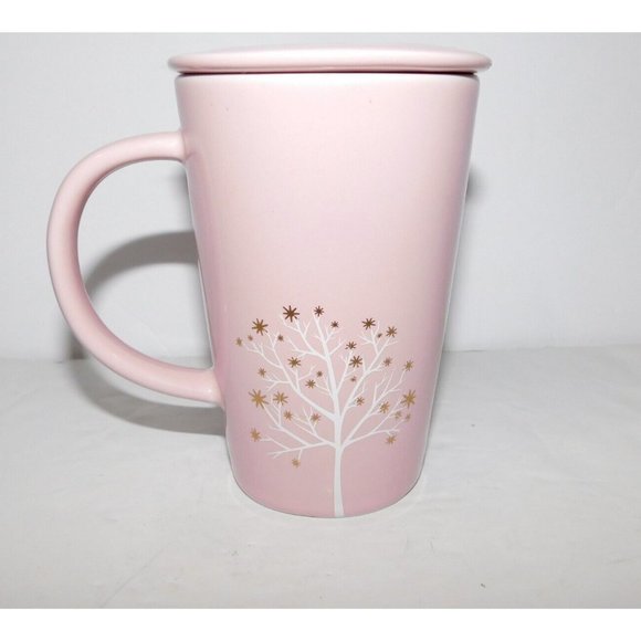 Davids Tea Perfect Mug Cool Pink Starry Tree with Lid 12 oz White Gold- - Picture 4 of 9